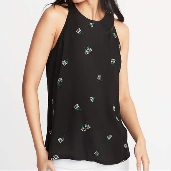 Old Navy high neck tank black with daisy size XS, great condition - Picture 1 of 3